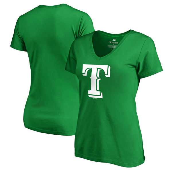 Women Texas Rangers Fanatics Branded Kelly Green Plus Size St. Patrick's Day White Logo V Neck T-Shirt,We sell and wholesale Women Texas Rangers Fanatics Branded Kelly Green Plus Size St. Patrick's Day White Logo V Neck T-Shirt on line form chian!